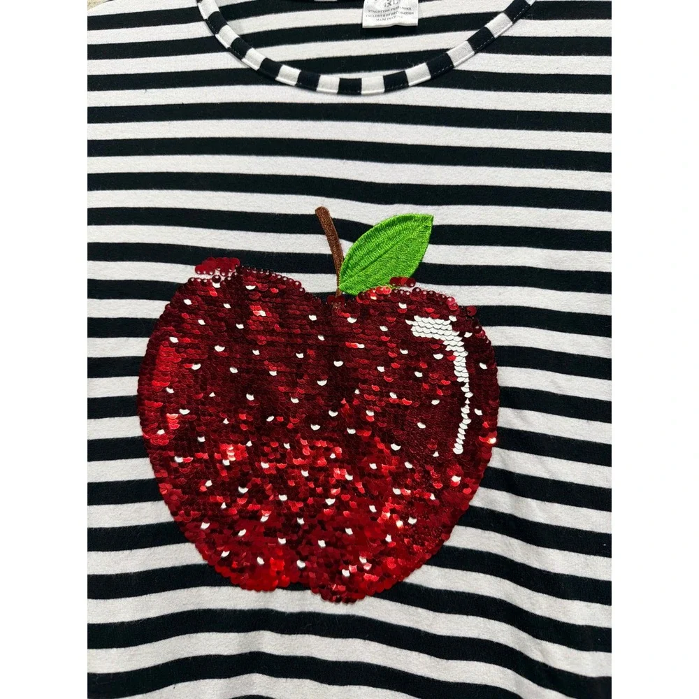 OshKosh Dress Shirt Jeggings Girls 7 Medium Sequin Apple Birthday GUC